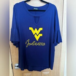 Womens WV Mountaineers Flutter Sleeve Top with Peekaboo Front Sz XXL NWOT